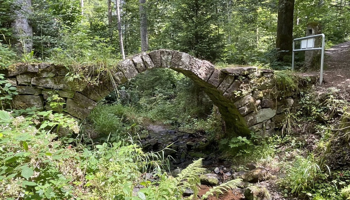 Eine alte Bogenbrücke, die aus Sandsteinquadern errichtet wurde. | © DAV Ebingen