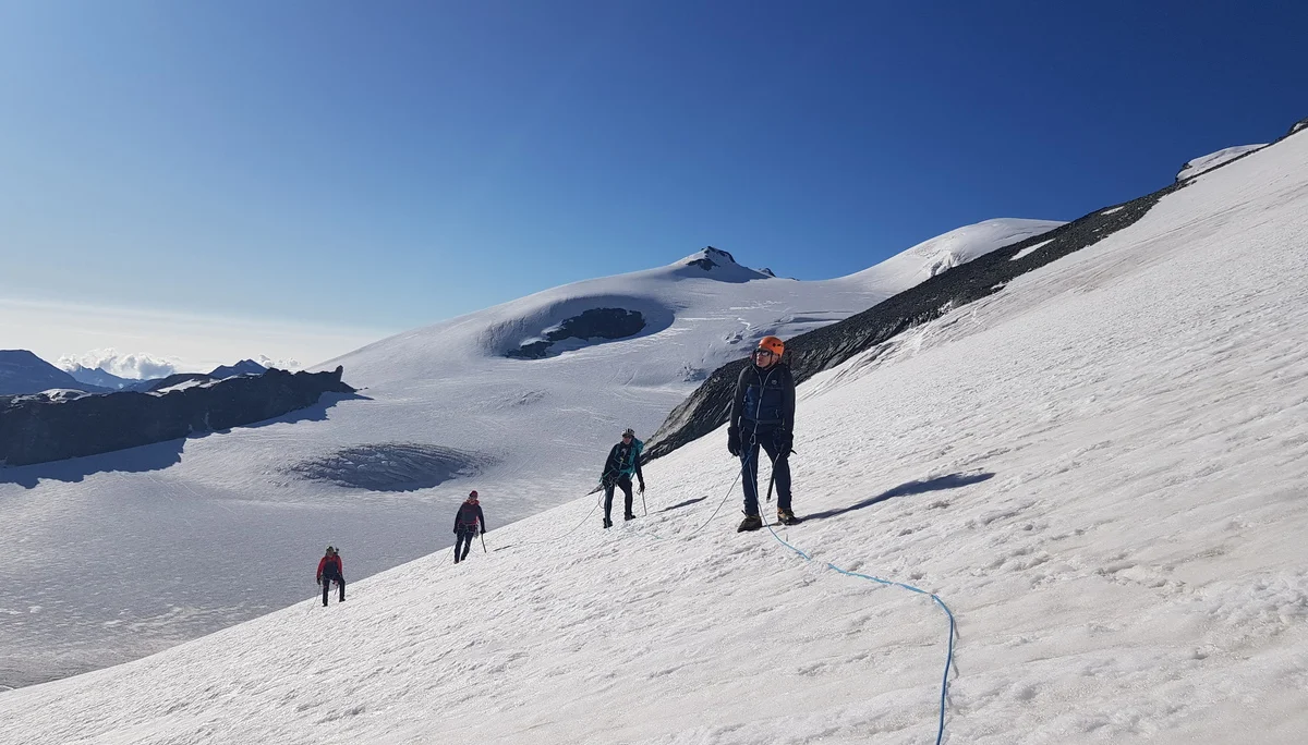 Vier Teilnehmer der Tour auf dem Allalinpass. | © DAV Ebingen