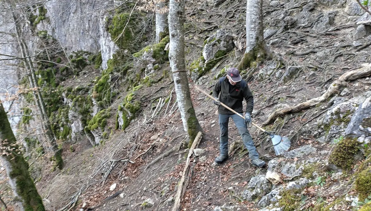 Die Wege zum Stuhlfelsen wurden von Herbstlaub befreit. | © DAV Ebingen